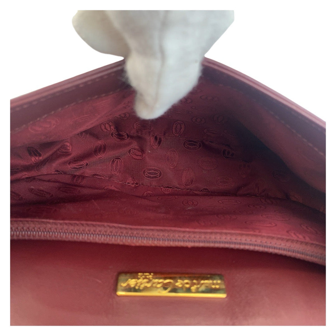 CARTIER Shoulder Bag leather Wine Red Bordeaux Gold Metal Crossbody Shoulder Bag Pochette Must Line Women Used Authentic