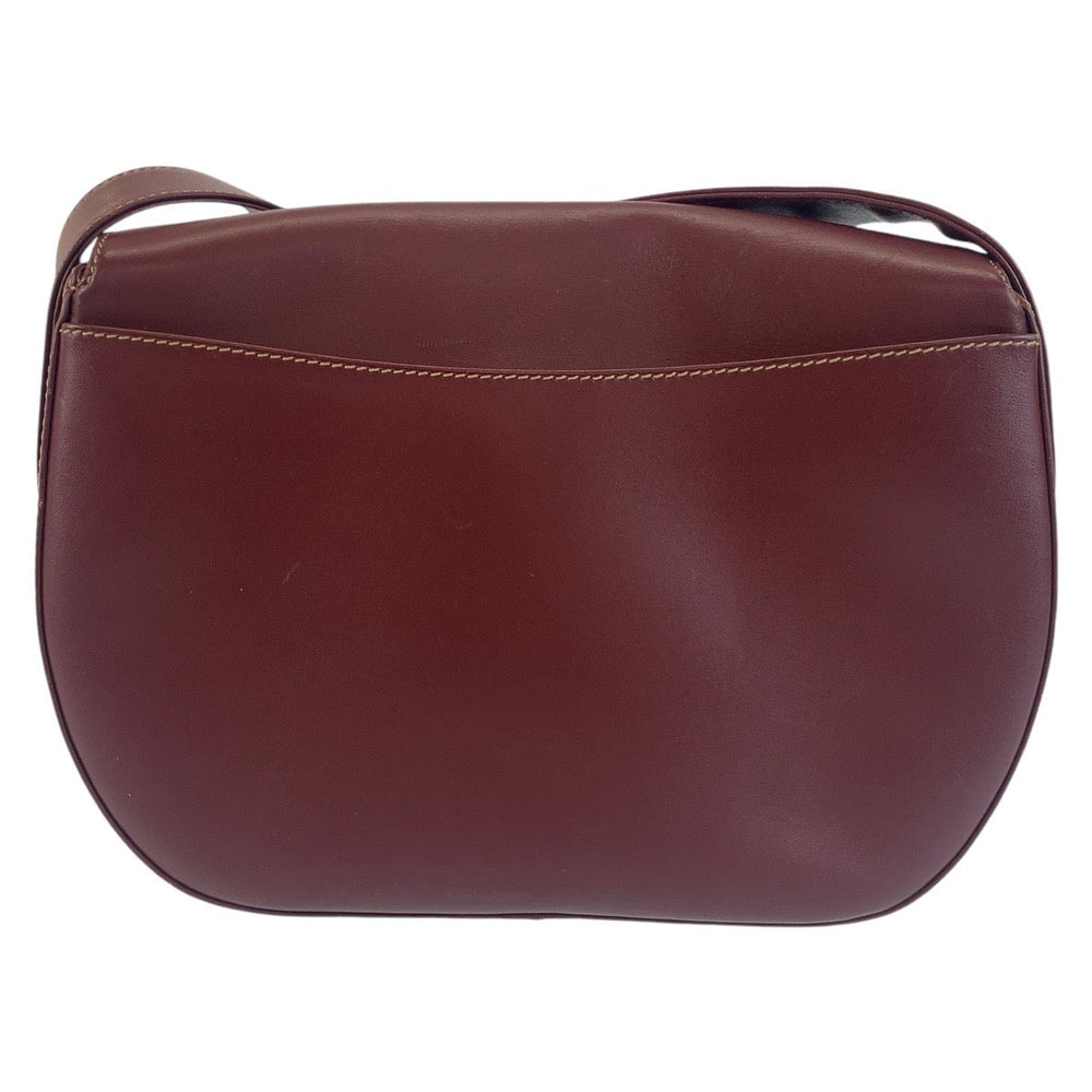 CARTIER Shoulder Bag leather Wine Red Bordeaux Gold Metal Crossbody Shoulder Bag Pochette Must Line Women Used Authentic