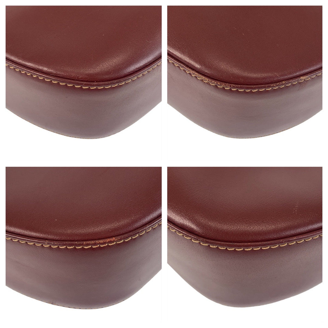 CARTIER Shoulder Bag leather Wine Red Bordeaux Gold Metal Crossbody Shoulder Bag Pochette Must Line Women Used Authentic