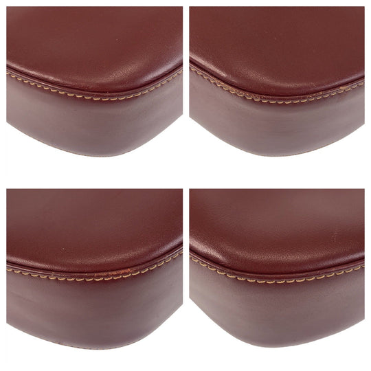 CARTIER Shoulder Bag leather Wine Red Bordeaux Gold Metal Crossbody Shoulder Bag Pochette Must Line Women Used Authentic