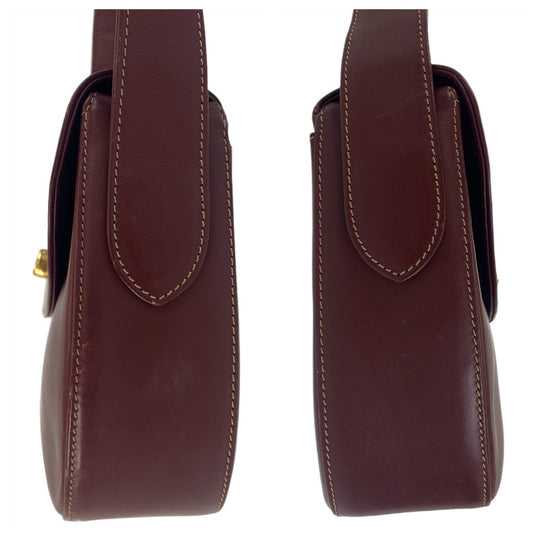 CARTIER Shoulder Bag leather Wine Red Bordeaux Gold Metal Crossbody Shoulder Bag Pochette Must Line Women Used Authentic