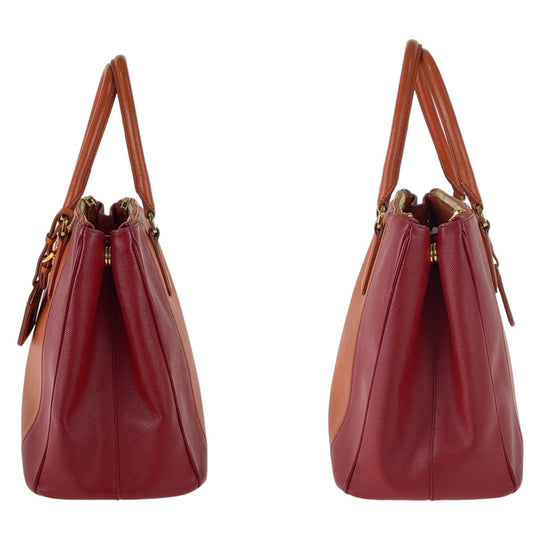 PRADA Handbag leather Orange Red Bicolor Gold Metal Handbag Tote Bag Safiano Triangle With logo Women Used Authentic