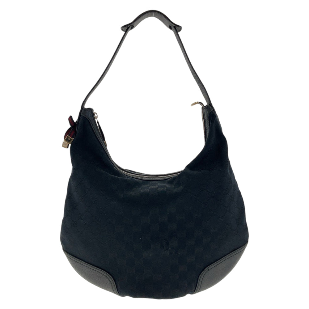 GUCCI Shoulder Bag 162882 GG canvas, leather Black Silver Metal Gold Metal Hobo Shoulder Bag Sherry Line Princess Women Used Authentic