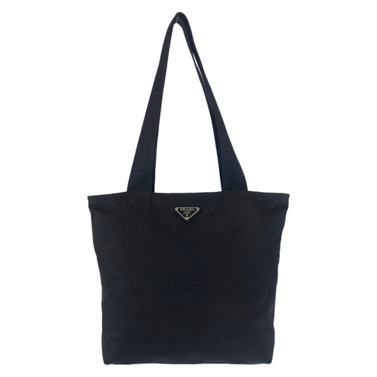 PRADA Tote Bag Nylon Black SilverMetal Tote Bag Shoulder Bag Test Triangle With logo Women Used Authentic