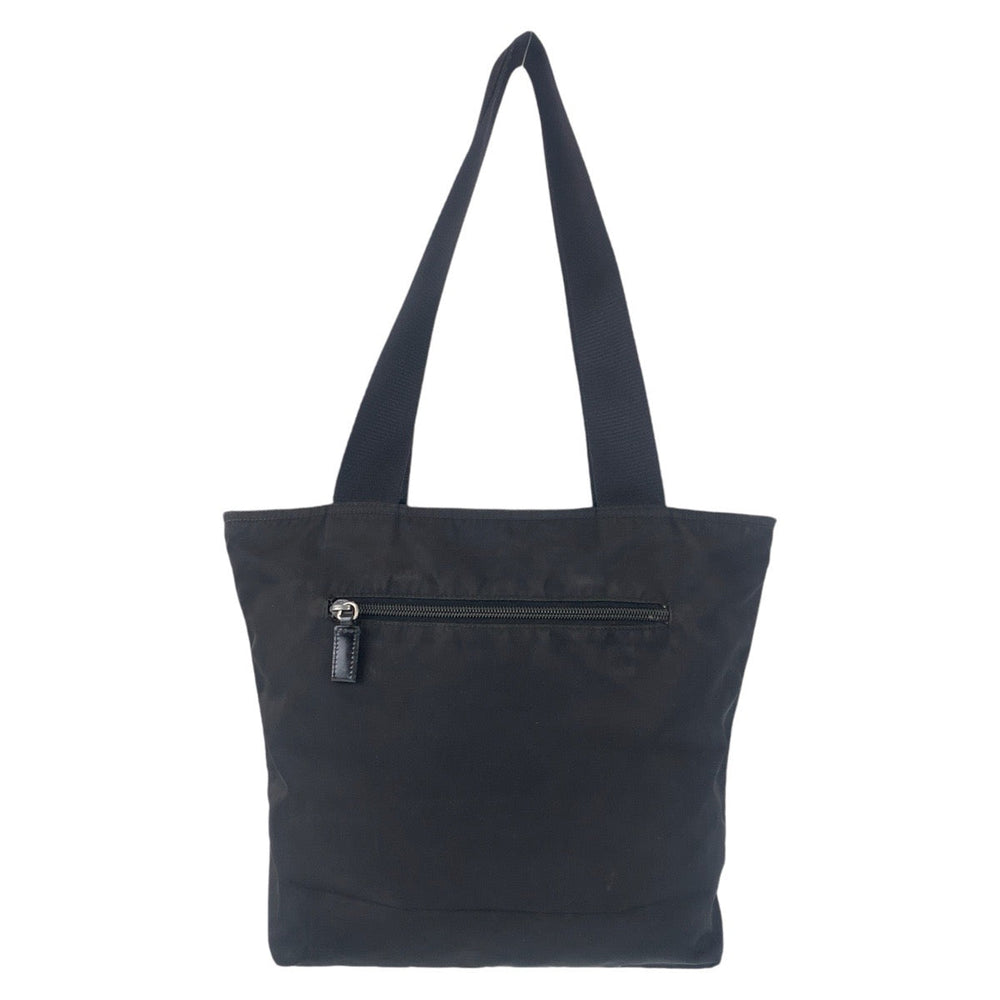 PRADA Tote Bag Nylon Black SilverMetal Tote Bag Shoulder Bag Test Triangle With logo Women Used Authentic