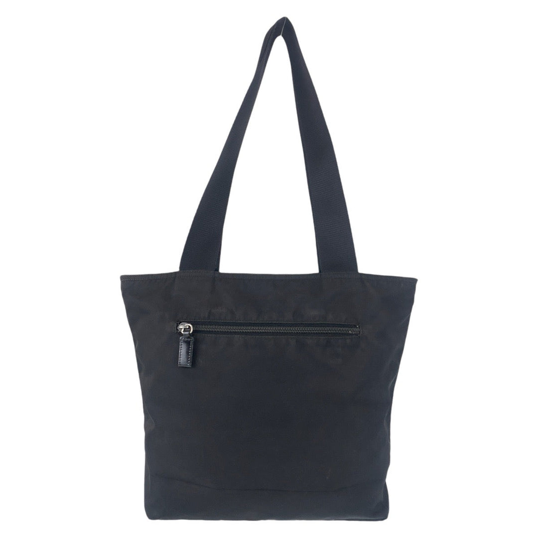PRADA Tote Bag Nylon Black SilverMetal Tote Bag Shoulder Bag Test Triangle With logo Women Used Authentic
