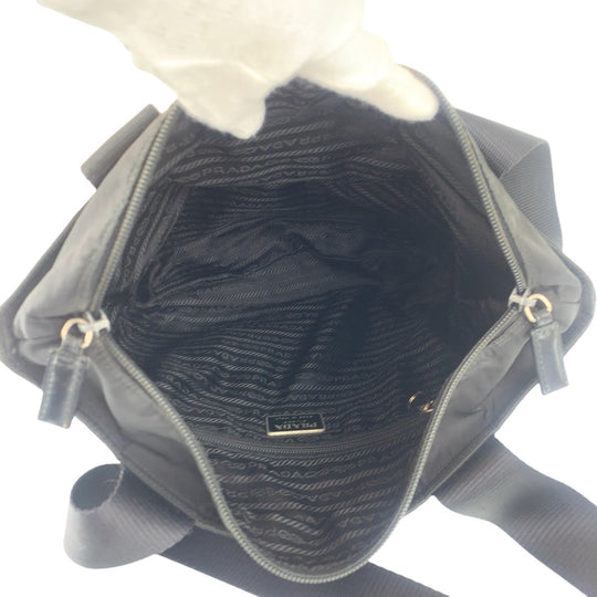 PRADA Tote Bag Nylon Black SilverMetal Tote Bag Shoulder Bag Test Triangle With logo Women Used Authentic