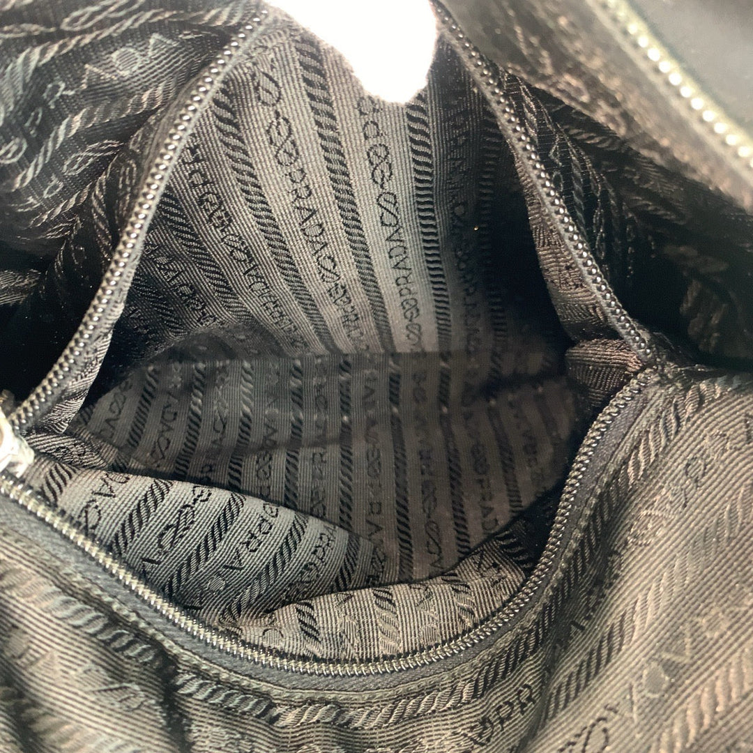 PRADA Tote Bag Nylon Black SilverMetal Tote Bag Shoulder Bag Test Triangle With logo Women Used Authentic