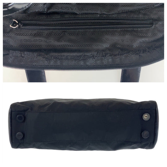 PRADA Shoulder Bag Nylon, enamel Black SilverMetal Shoulder Bag Tote Bag Test Triangle With logo Women Used Authentic