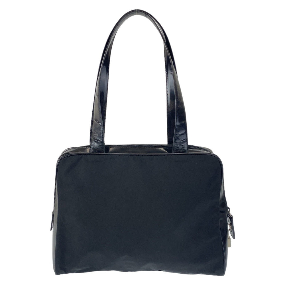 PRADA Shoulder Bag Nylon, enamel Black SilverMetal Shoulder Bag Tote Bag Test Triangle With logo Women Used Authentic