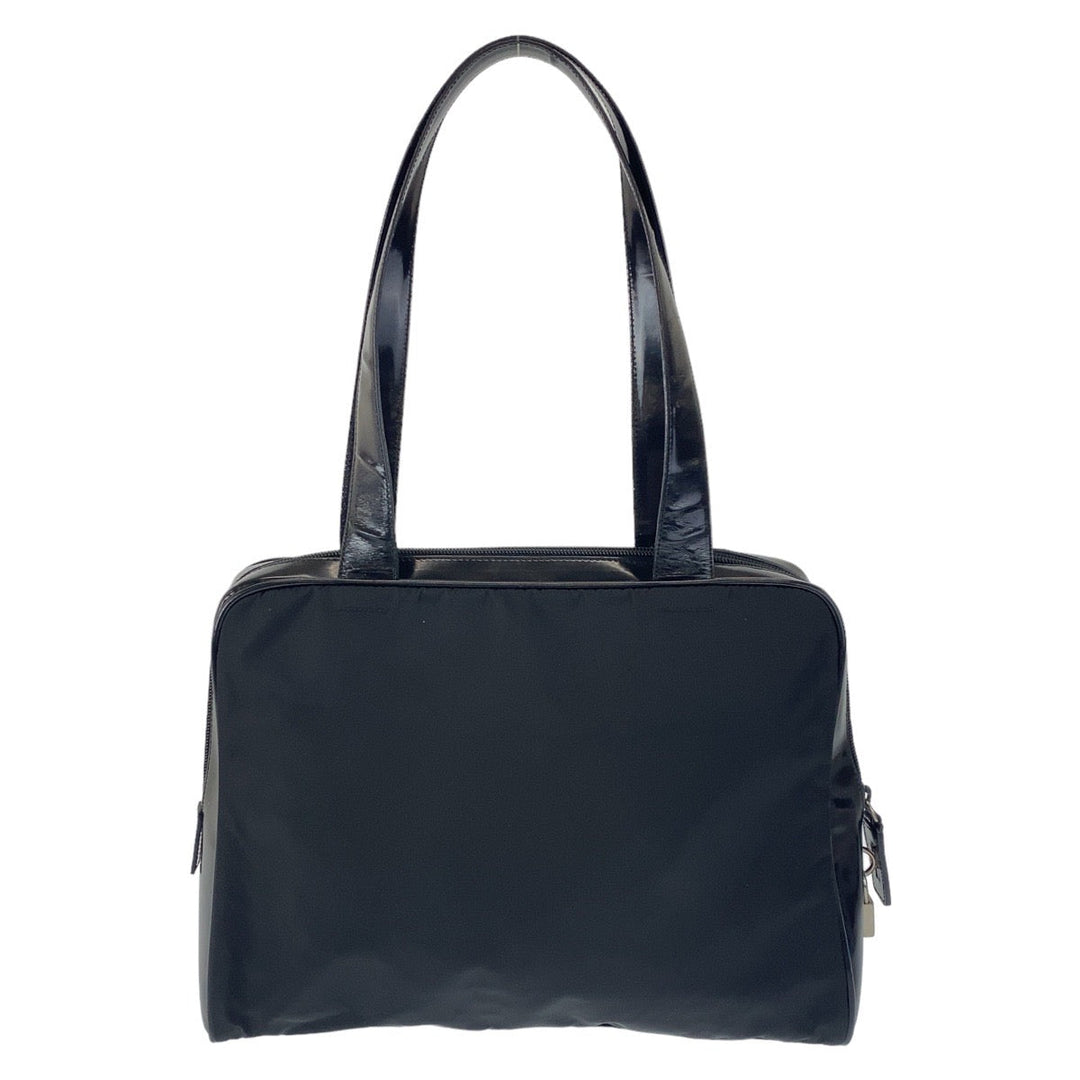 PRADA Shoulder Bag Nylon, enamel Black SilverMetal Shoulder Bag Tote Bag Test Triangle With logo Women Used Authentic