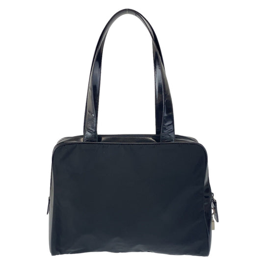 PRADA Shoulder Bag Nylon, enamel Black SilverMetal Shoulder Bag Tote Bag Test Triangle With logo Women Used Authentic