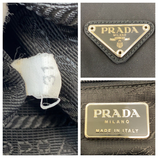 PRADA Shoulder Bag Nylon, enamel Black SilverMetal Shoulder Bag Tote Bag Test Triangle With logo Women Used Authentic