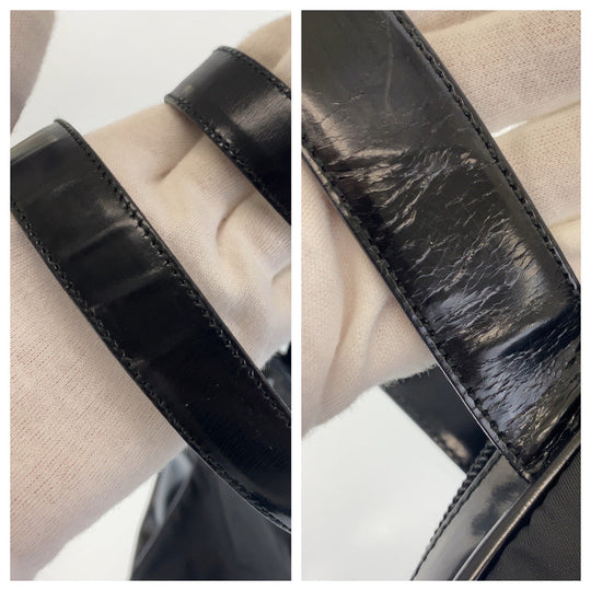 PRADA Shoulder Bag Nylon, enamel Black SilverMetal Shoulder Bag Tote Bag Test Triangle With logo Women Used Authentic