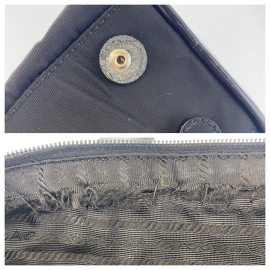 PRADA Shoulder Bag Nylon, enamel Black SilverMetal Shoulder Bag Tote Bag Test Triangle With logo Women Used Authentic