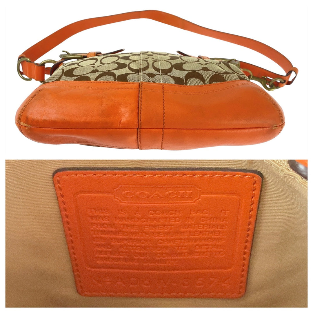 COACH Shoulder Bag canvas Orange Signature