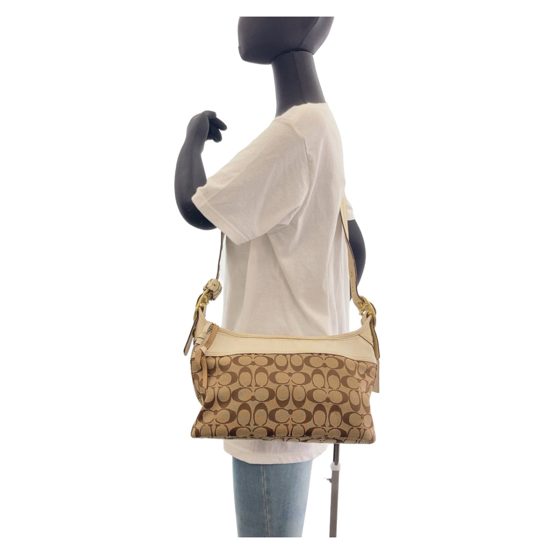 COACH Shoulder Bag canvas beige Signature