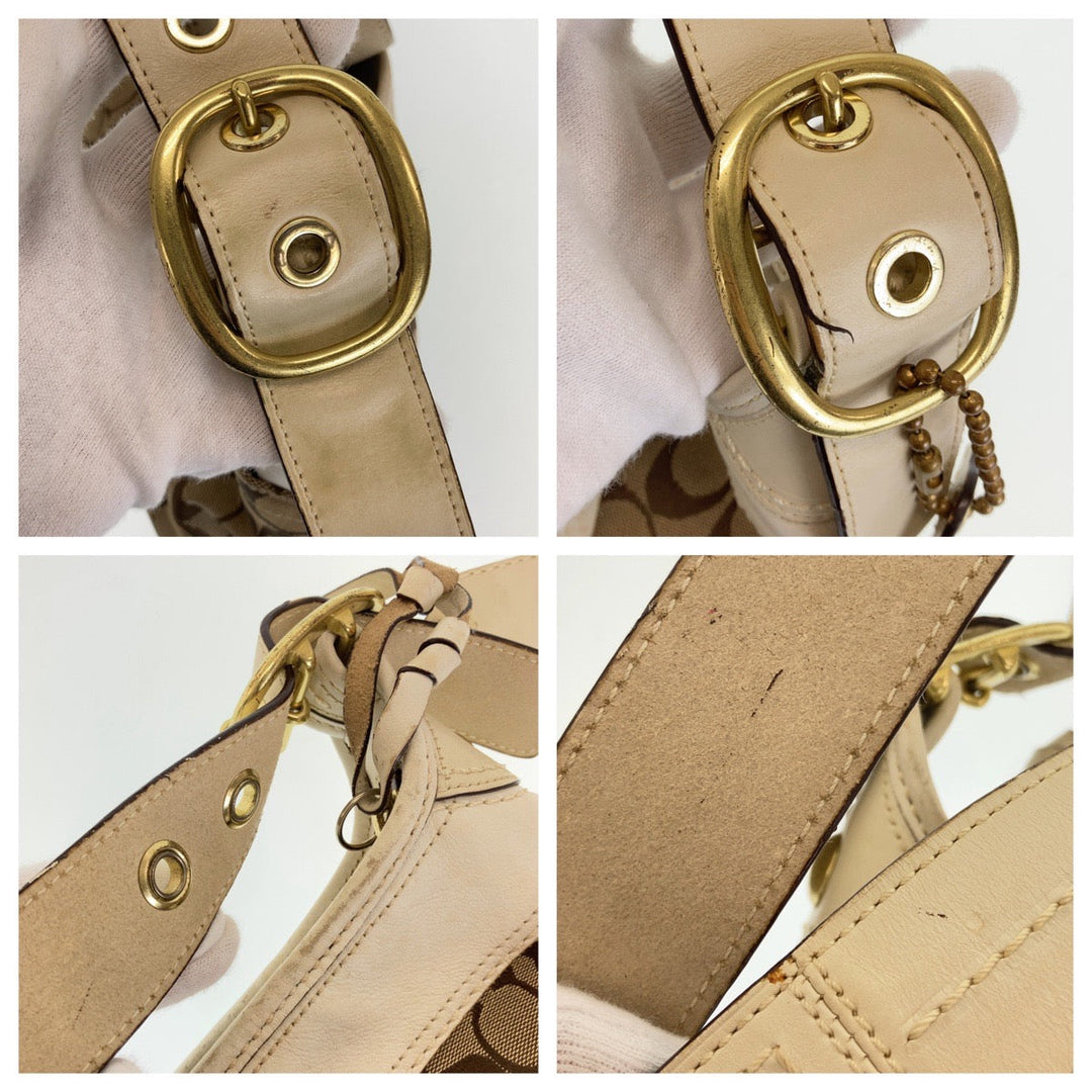 COACH Shoulder Bag canvas beige Signature