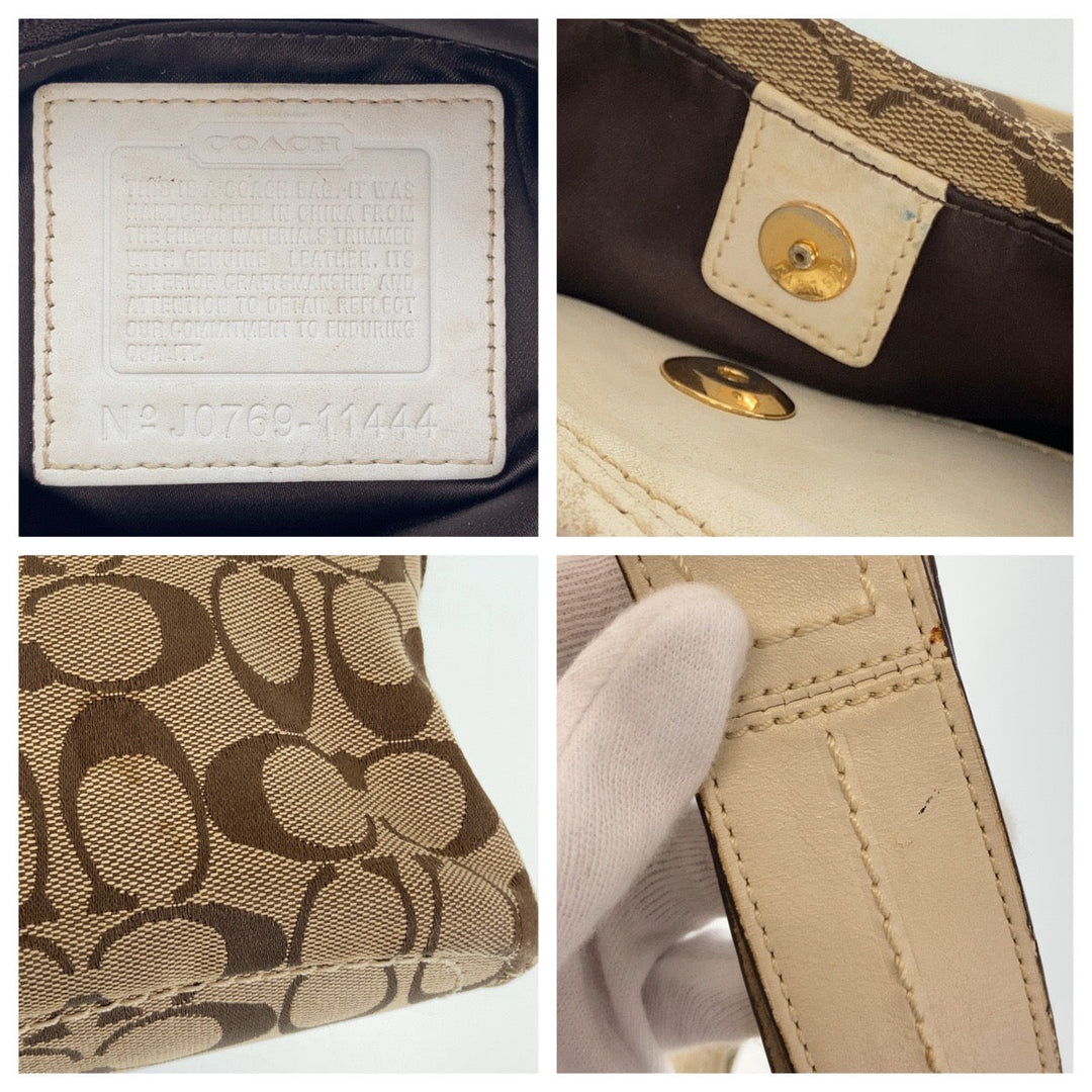 COACH Shoulder Bag canvas beige Signature