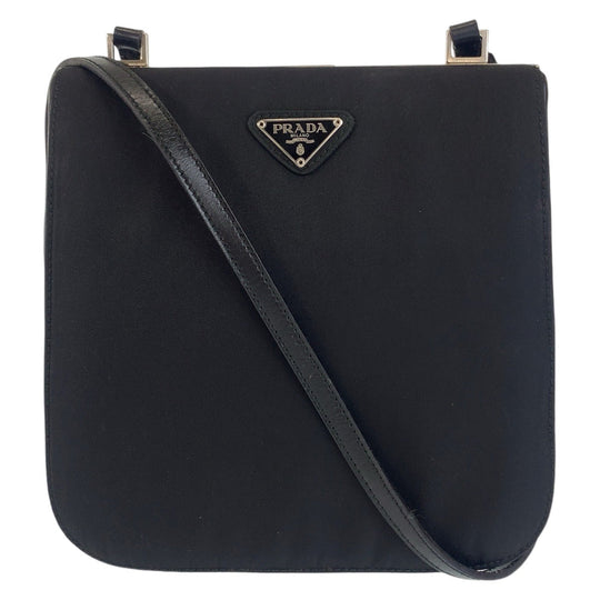 PRADA Shoulder Bag Nylon Black SilverMetal Crossbody Shoulder Bag Pochette Test Triangle With logo Women Used Authentic