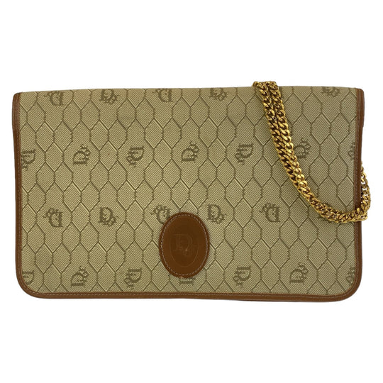 Dior Shoulder Bag canvas Beige Brown Gold Metal Shoulder Bag ChainShoulder Bag Honeycomb Pattern Women Used Authentic