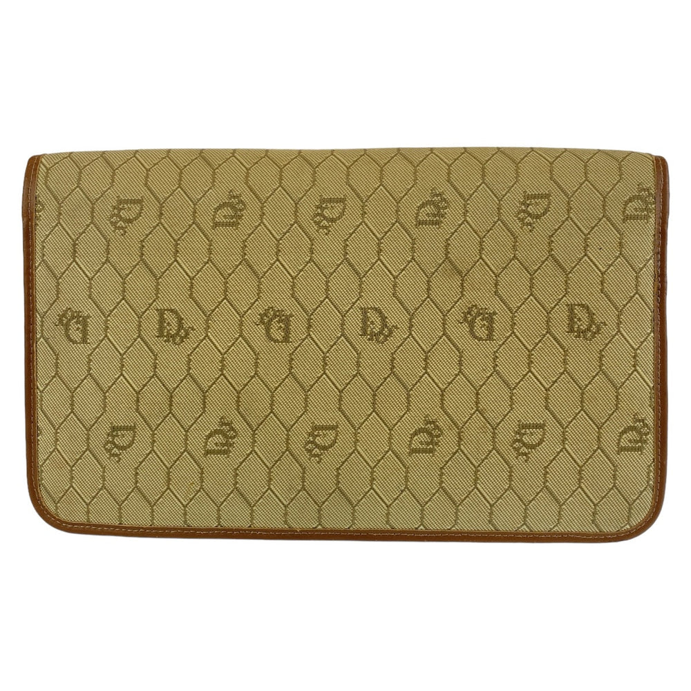 Dior Shoulder Bag canvas Beige Brown Gold Metal Shoulder Bag ChainShoulder Bag Honeycomb Pattern Women Used Authentic