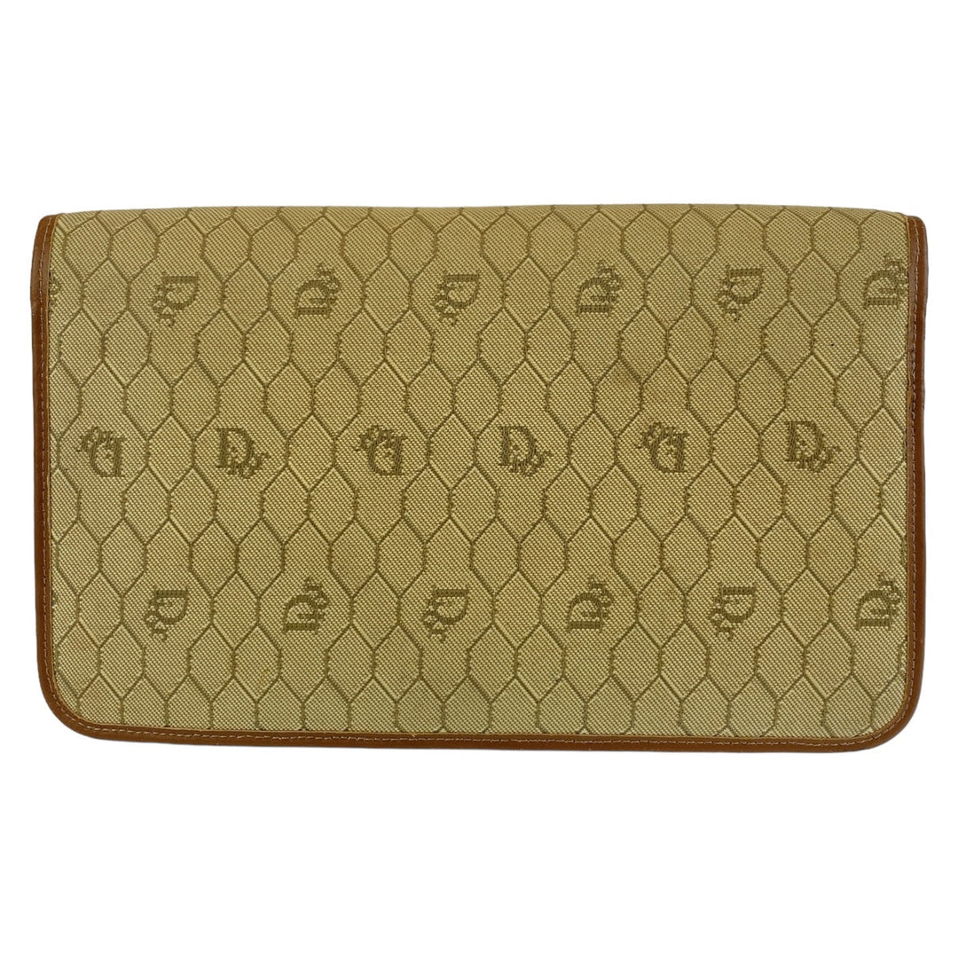 Dior Shoulder Bag canvas Beige Brown Gold Metal Shoulder Bag ChainShoulder Bag Honeycomb Pattern Women Used Authentic