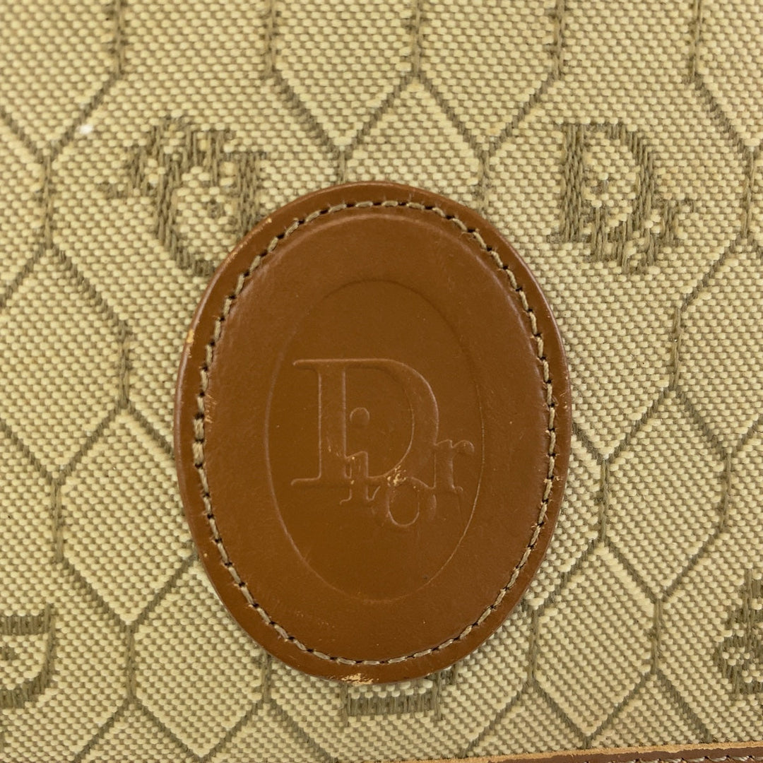 Dior Shoulder Bag canvas Beige Brown Gold Metal Shoulder Bag ChainShoulder Bag Honeycomb Pattern Women Used Authentic