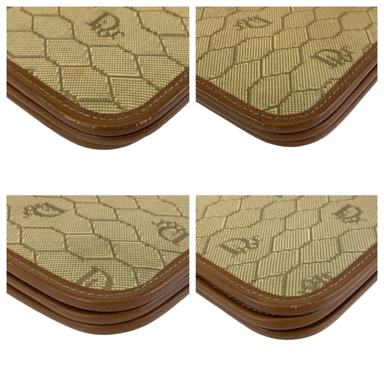 Dior Shoulder Bag canvas Beige Brown Gold Metal Shoulder Bag ChainShoulder Bag Honeycomb Pattern Women Used Authentic