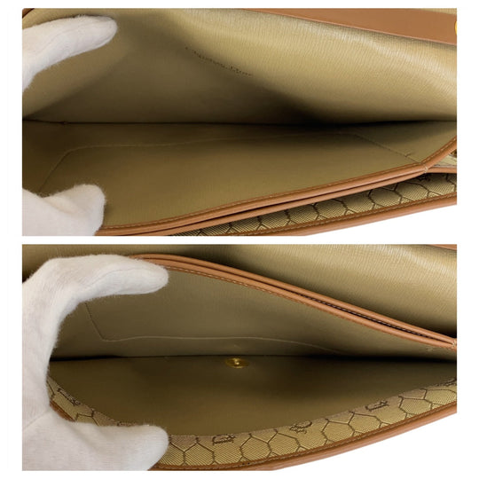 Dior Shoulder Bag canvas Beige Brown Gold Metal Shoulder Bag ChainShoulder Bag Honeycomb Pattern Women Used Authentic