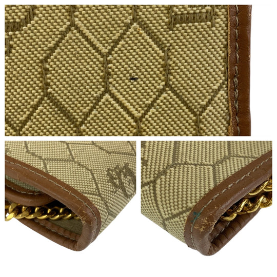 Dior Shoulder Bag canvas Beige Brown Gold Metal Shoulder Bag ChainShoulder Bag Honeycomb Pattern Women Used Authentic