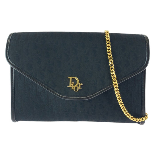 Christian Dior Shoulder Bag canvas Black GoldMetal ChainShoulder Bag Crossbody Trotter Women Used Authentic