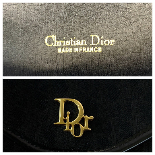 Christian Dior Shoulder Bag canvas Black GoldMetal ChainShoulder Bag Crossbody Trotter Women Used Authentic