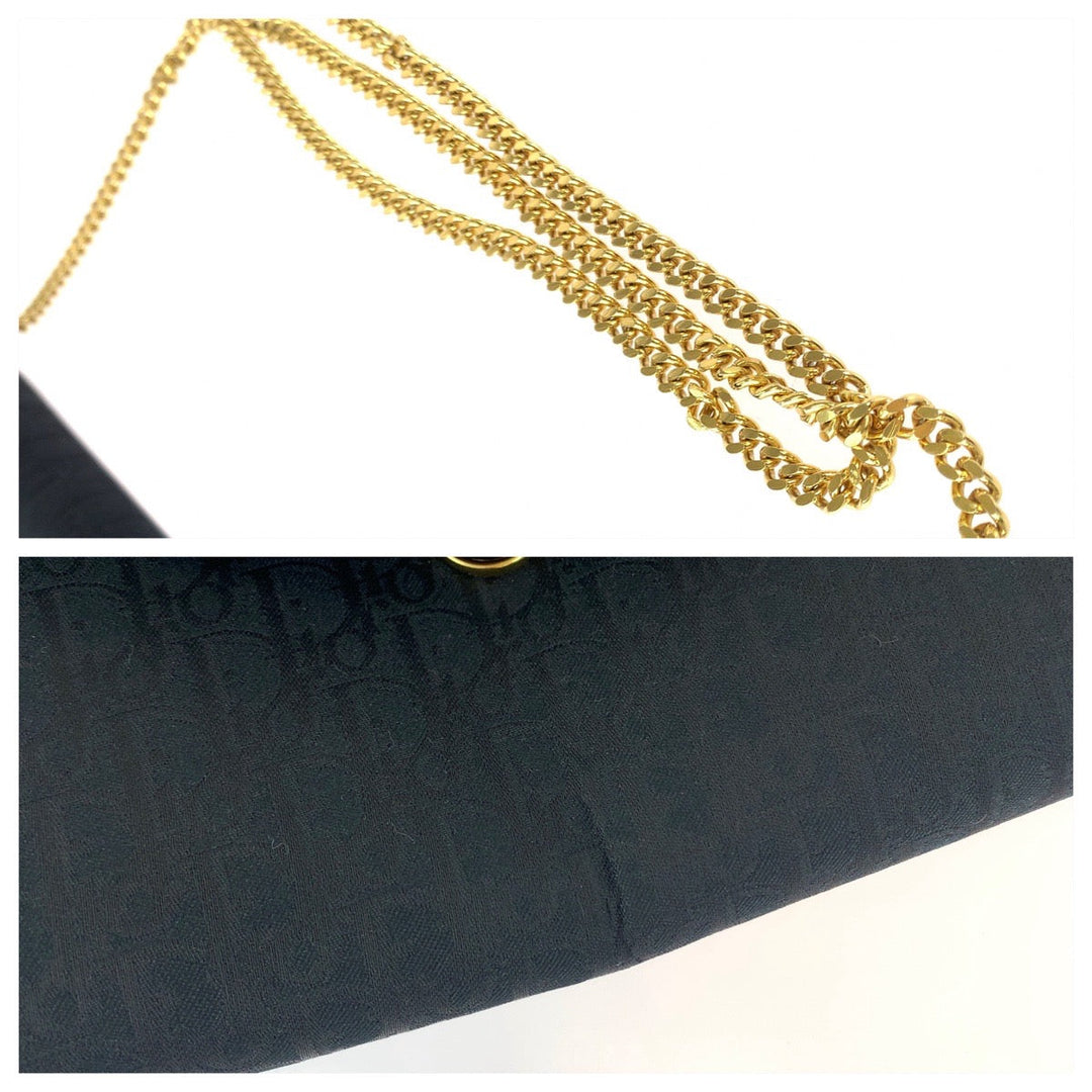 Christian Dior Shoulder Bag canvas Black GoldMetal ChainShoulder Bag Crossbody Trotter Women Used Authentic