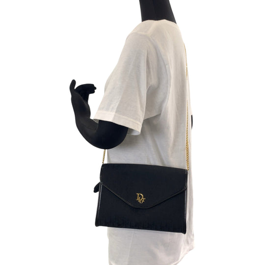 Christian Dior Shoulder Bag canvas Black GoldMetal ChainShoulder Bag Crossbody Trotter Women Used Authentic