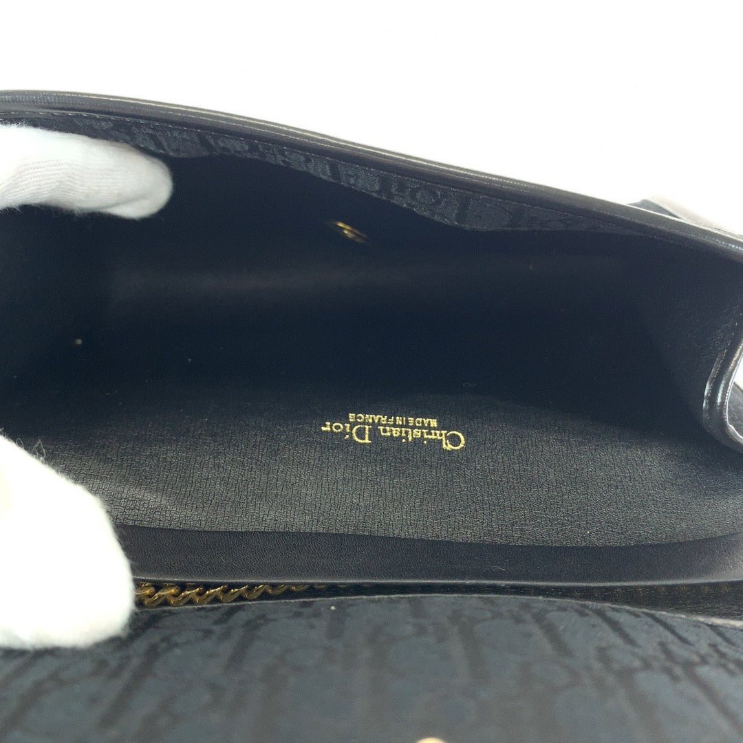 Christian Dior Shoulder Bag canvas Black GoldMetal ChainShoulder Bag Crossbody Trotter Women Used Authentic