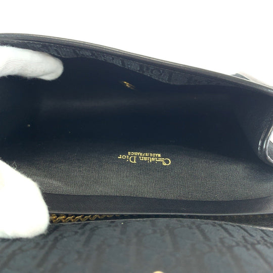 Christian Dior Shoulder Bag canvas Black GoldMetal ChainShoulder Bag Crossbody Trotter Women Used Authentic