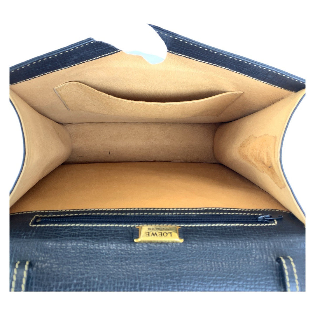 LOEWE Handbag leather Navy Handbag Barcelona Women Used Authentic