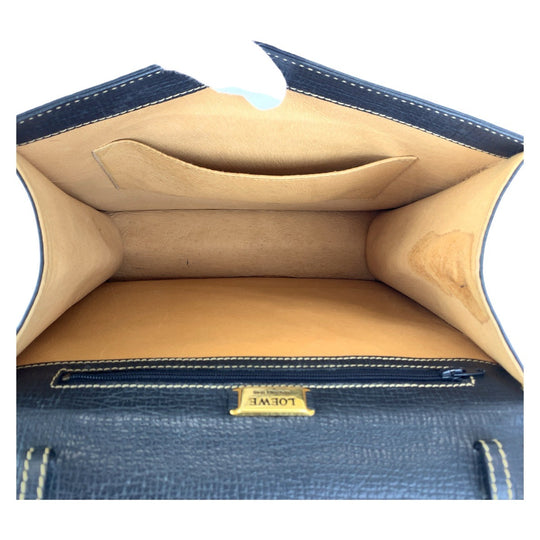 LOEWE Handbag leather Navy Handbag Barcelona Women Used Authentic