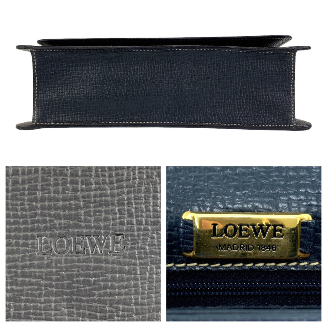 LOEWE Handbag leather Navy Handbag Barcelona Women Used Authentic