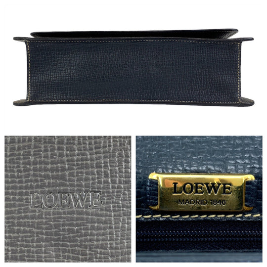 LOEWE Handbag leather Navy Handbag Barcelona Women Used Authentic