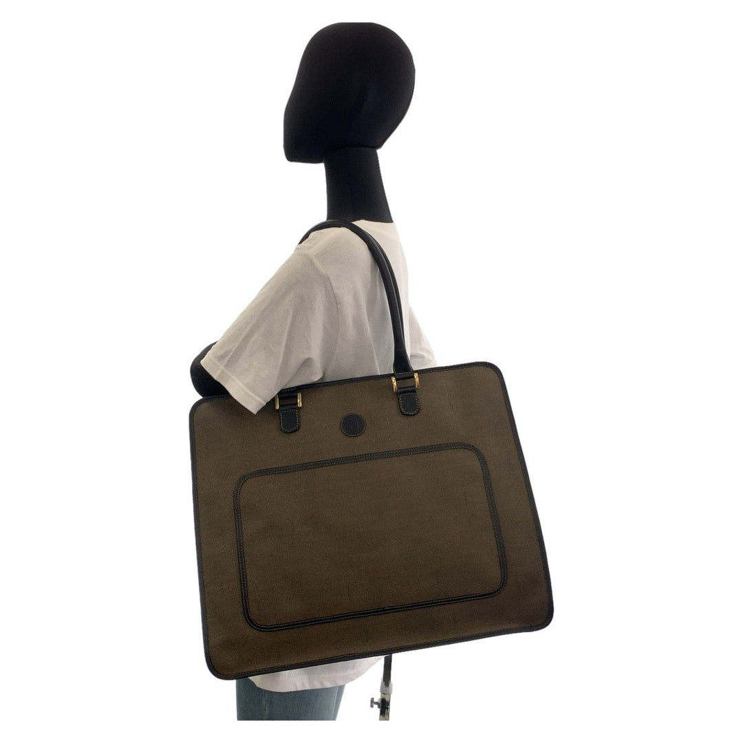 FENDI Business bag PVC, Leather Brown Gold Metal Business Bag Tote Bag A4 compatible Women Used Authentic