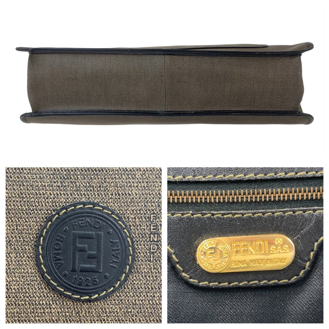 FENDI Business bag PVC, Leather Brown Gold Metal Business Bag Tote Bag A4 compatible Women Used Authentic