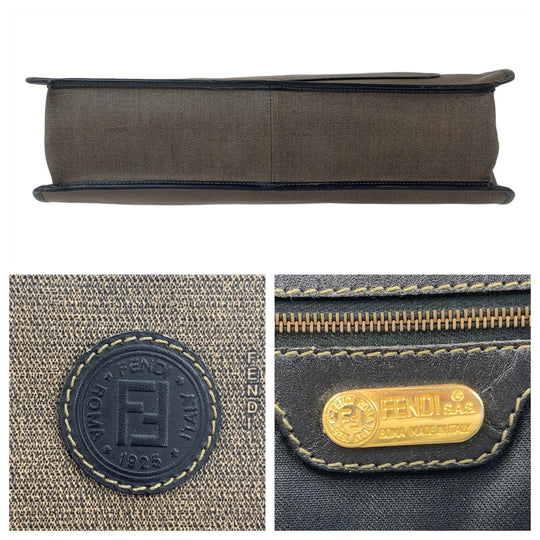 FENDI Business bag PVC, Leather Brown Gold Metal Business Bag Tote Bag A4 compatible Women Used Authentic