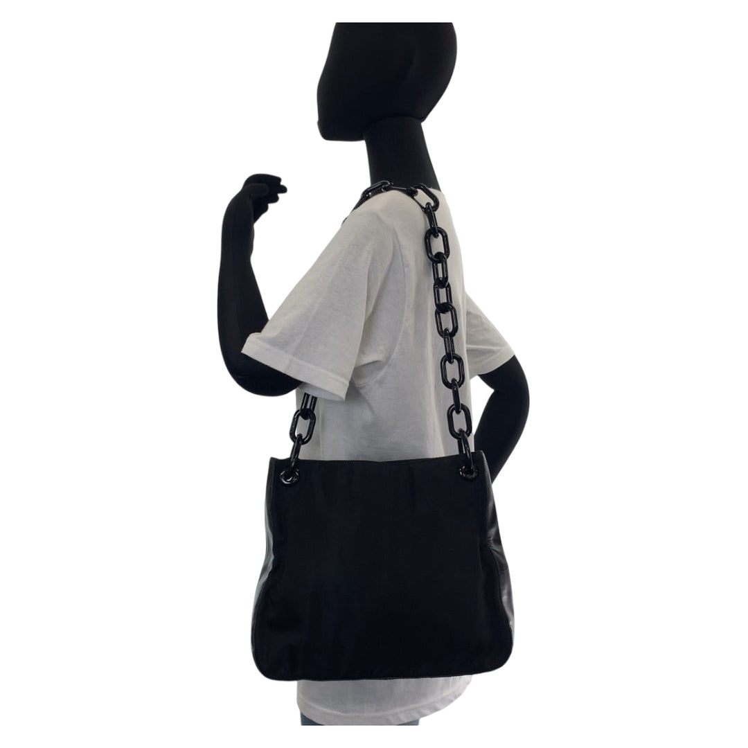 PRADA Shoulder Bag Nylon, Leather, Plastic Black black Test Women Used Authentic