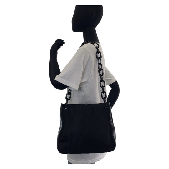 PRADA Shoulder Bag Nylon, Leather, Plastic Black black Test Women Used Authentic