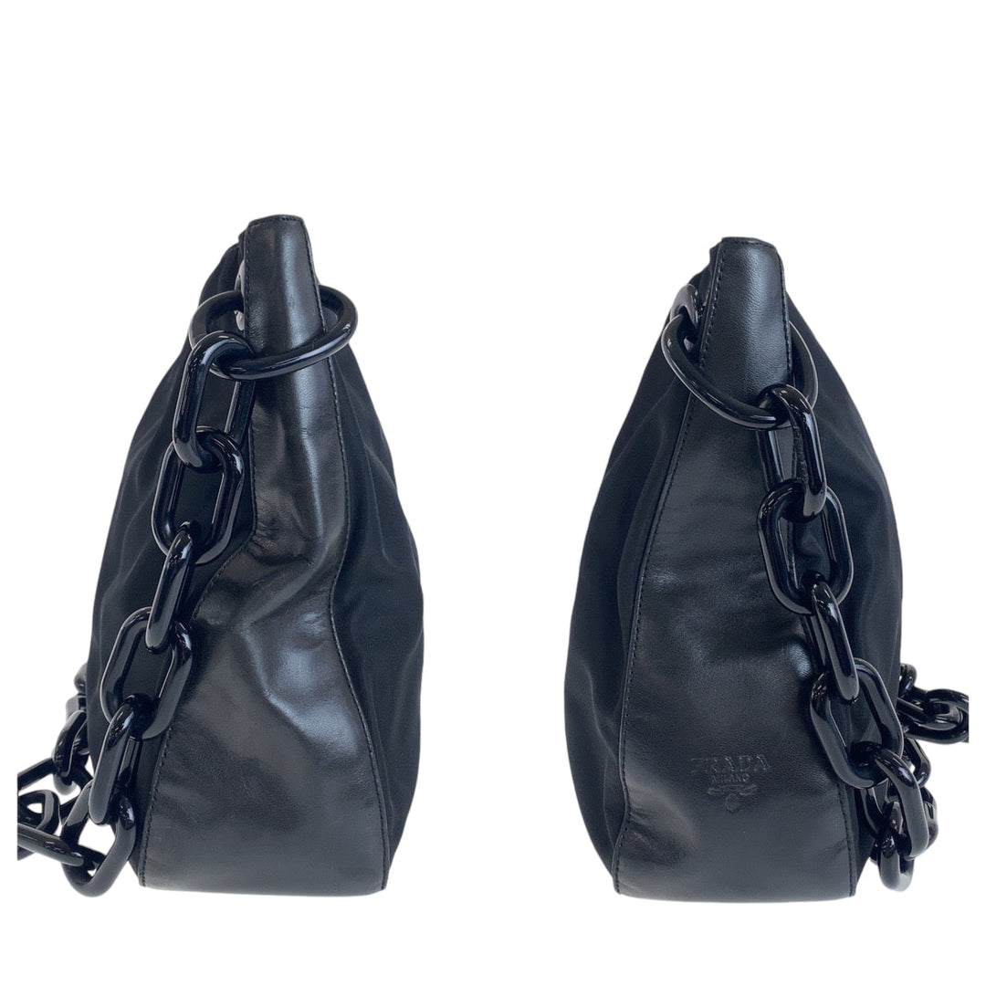 PRADA Shoulder Bag Nylon, Leather, Plastic Black black Test Women Used Authentic