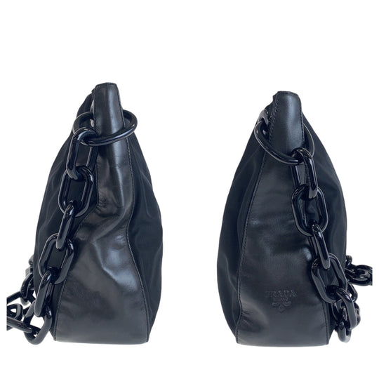 PRADA Shoulder Bag Nylon, Leather, Plastic Black black Test Women Used Authentic