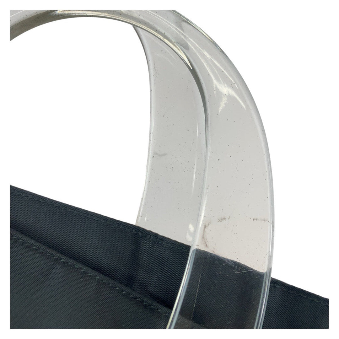 PRADA Tote Bag Nylon, Plastic Black SilverMetal Tote Bag handbag Test Triangle With logo Women Used Authentic