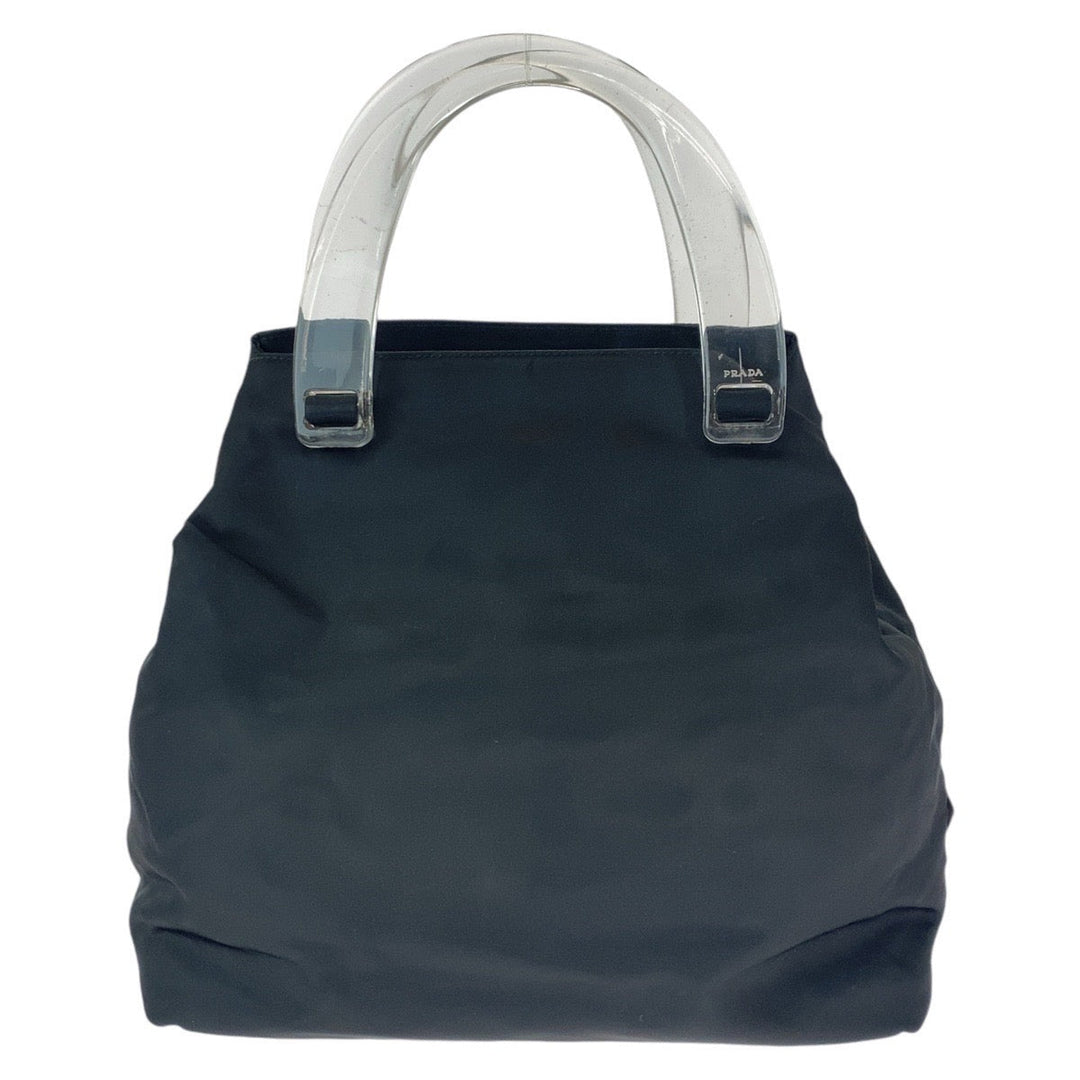 PRADA Tote Bag Nylon, Plastic Black SilverMetal Tote Bag handbag Test Triangle With logo Women Used Authentic